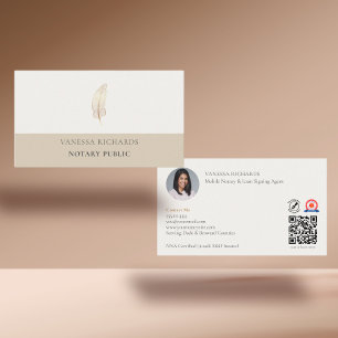 Geraffineerde Tan & Gold Feather Notary Foto QR-co Visitekaartje