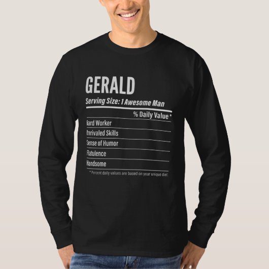 Gerald  Nutritional Facts Serving Size Calories T-shirt (Voorkant)
