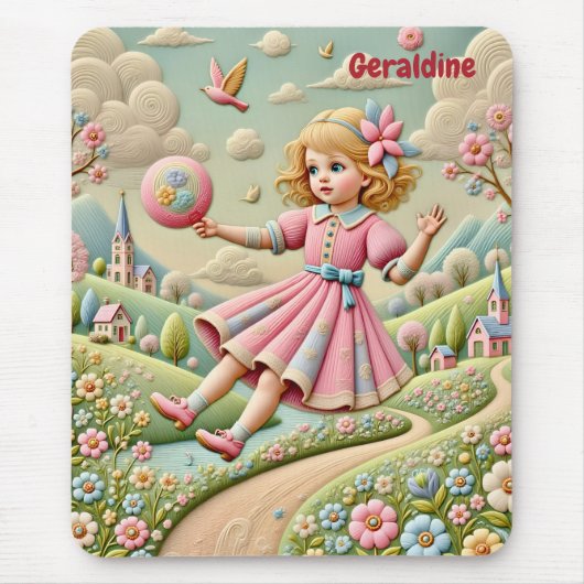 GERALDINE ~ Pastelborduurwerk ~ Mousepad Muismat (Voorkant)