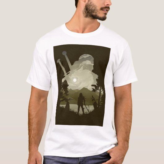 Geralt the Witcher Minimalist Illusion art Poster T-shirt (Voorkant)