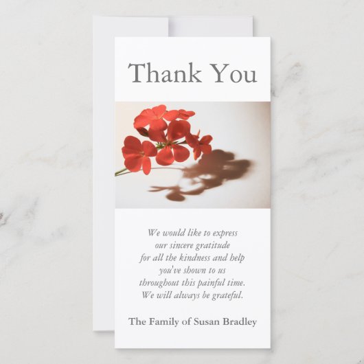 Geranium 1 sympathie dank u fotokaart bedankkaart (Voorkant)