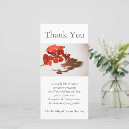 Geranium 1 sympathie dank u fotokaart bedankkaart (Staand voorkant)