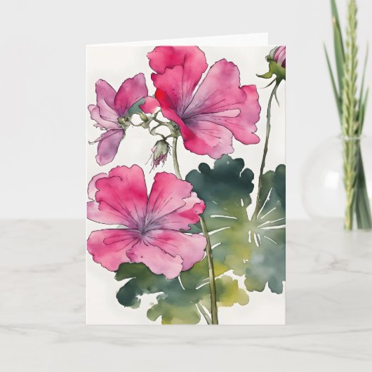 Geranium - Aquarel bloemen Kaart (Voorkant)