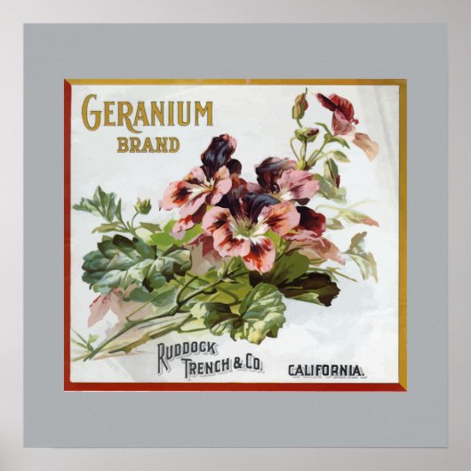 Geranium Brand Fruit Crate Label Poster (Voorkant)
