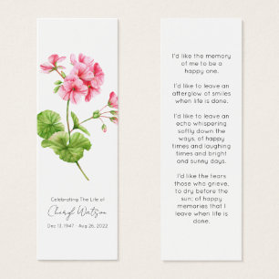 Geranium Eenvoudige rouwherdenking mini-boeklegg Mini Visitekaartjes