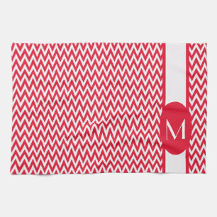 Geranium Elegant Chevron Design met monogram Theedoek