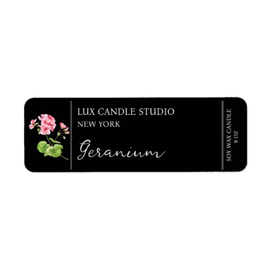 Geranium kaarsetiket etiket (Voorkant)