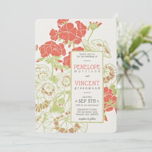  Geranium Lijst Letterpress Stijl Trouwen Kaart (Staand voorkant)