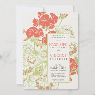 Geranium Lijst Letterpress Stijl Trouwen Kaart