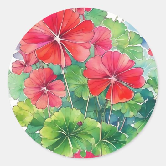 Geranium Moderne Waterverf Ronde Sticker (Voorkant)