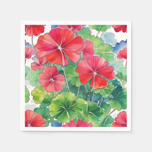 Geranium Moderne Waterverf Servet (Voorkant)