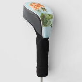Geranium op verweerde denim golfheadcover (Schuin)