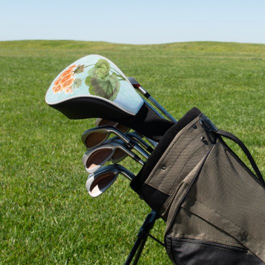 Geranium op verweerde denim golfheadcover (Insitu)