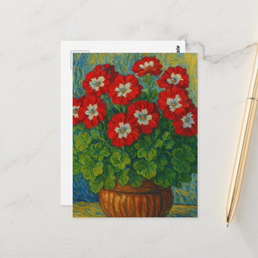Geranium Postcard Briefkaart (Voorkant / Achterkant in situ)