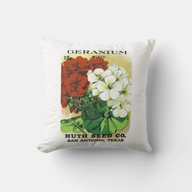 Geranium Seed Packet Label Kussen (Voorkant)