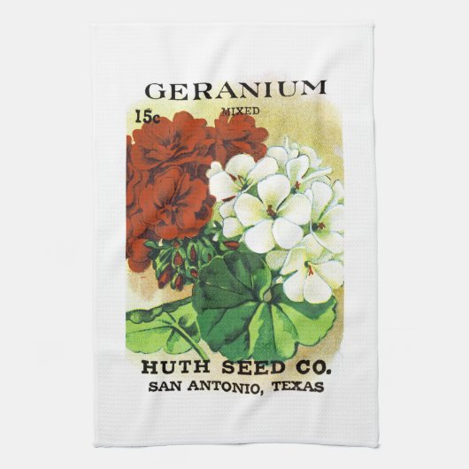 Geranium Seed Packet Label Theedoek (Verticaal)