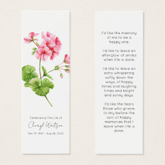 Geranium | Simple Funeral Memorial Mini Bookmark Visitekaartjes