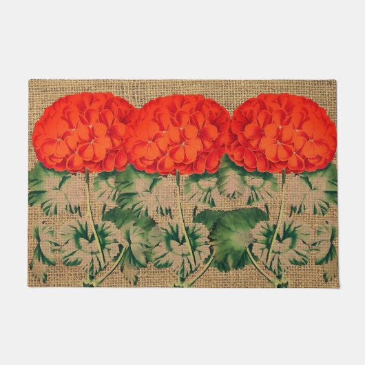 Geranium Trio in burlap look Deurmat (Voorkant)