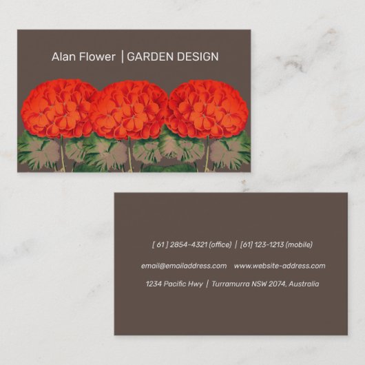 Geranium Trio - vettige floraal Visitekaartje (Voorkant / Achterkant)