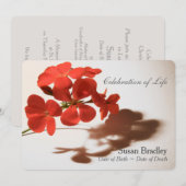 Geranium Viering van het Leven Uitvaart Aankondigi Kaart (Voorkant / Achterkant)