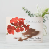 Geranium Viering van het Leven Uitvaart Aankondigi Kaart (Staand voorkant)