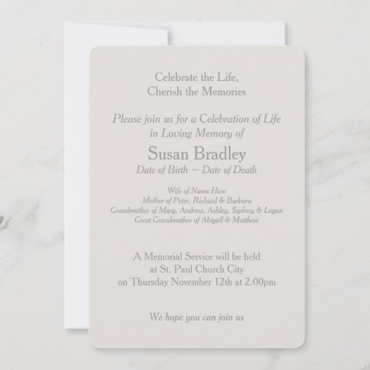 Geranium Viering van het Leven Uitvaart Aankondigi Kaart (Achterkant)