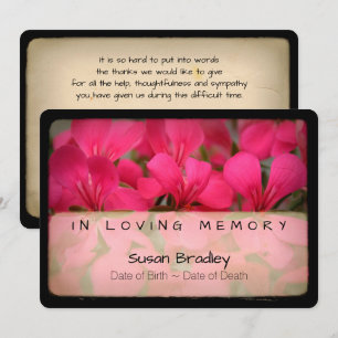 Geranium Vintage Memorial Sympathy Bedankt 5 Kaart