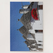 Geraniumbloemen en boomgaarden in Alberobello Legpuzzel (Verticaal)