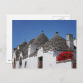 Geraniumbloemen en driehoekshuizen in Alberobello Briefkaart (Voorkant / Achterkant)