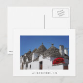 Geraniumbloemen en driehoekshuizen in Alberobello Briefkaart (Voorkant / Achterkant)