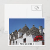 Geraniumbloemen en driehoekshuizen in Alberobello Briefkaart (Voorkant / Achterkant)