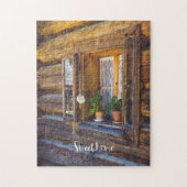 Geraniumbloemen op het raam legpuzzel (Verticaal)