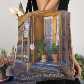 Geraniumbloemen op het raam tote bag