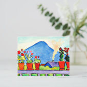 Geraniums before Blue Mountain, kleurrijk schilder Briefkaart (Staand voorkant)