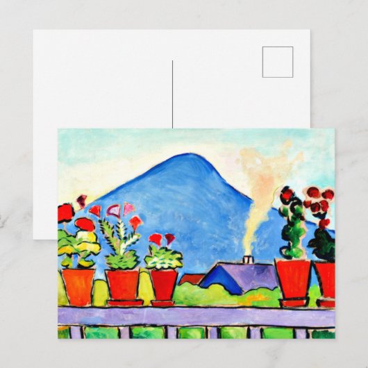 Geraniums before Blue Mountain, kleurrijk schilder Briefkaart (Voorkant / Achterkant)