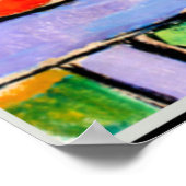 Geraniums before Blue Mountain, kleurrijk schilder Poster (Hoek)