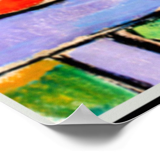 Geraniums before Blue Mountain, kleurrijk schilder Poster (Hoek)