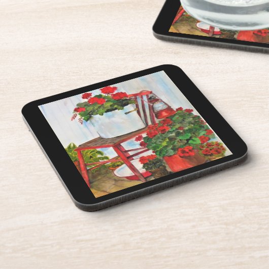 Geraniums, Bloemen, Onderzetter Set (Linkerzijde)