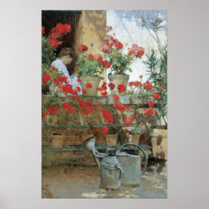 Geraniums door Childe Hassam, Vintage Impressionis Poster