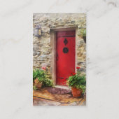 Geraniums door de rode deur visitekaartje (Achterkant)