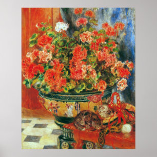 Geraniums en katten door Pierre Renoir Poster