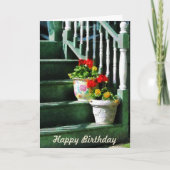 Geraniums en pansieën over stappen - Birthday Kaart (Voorkant)