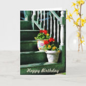 Geraniums en pansieën over stappen - Birthday Kaart (Gele Bloem)