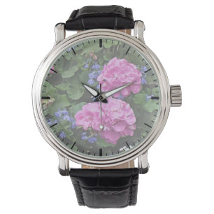 Geraniums en Periwinkle Horloge