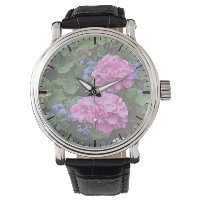Geraniums en Periwinkle Horloge (Voorkant)