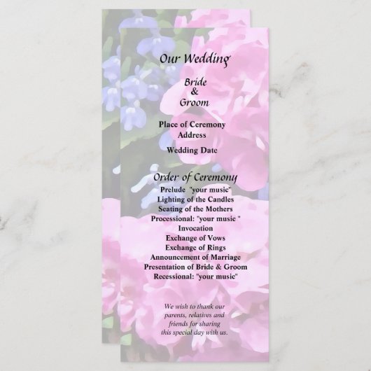 Geraniums en Periwinkle Programmakaart (Voorkant / Achterkant)