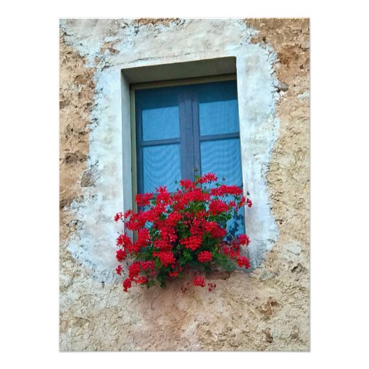 Geraniums in het venster in Toscane Foto Afdruk (Voorkant)