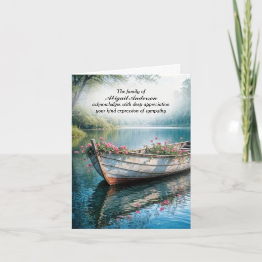 Geraniums in oude roeiboot sympathie dank u kaart (Voorkant)
