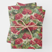 Geraniums Rood Inpakpapier Plat Vel Set van 3 (In situ)