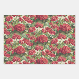 Geraniums Rood Inpakpapier Plat Vel Set van 3